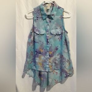 blue sheer flower print shirt size small